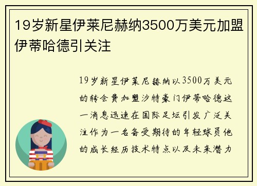19岁新星伊莱尼赫纳3500万美元加盟伊蒂哈德引关注